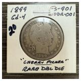 1899 BARBER SILVER QUARTER CHERRY PICKER DOUBLED