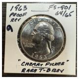 1963 WASHINGTON SILVER QUARTER PROOF REV