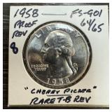 1958 WASHINGTON SILVER QUARTER PROOF REV T-B