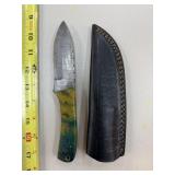 DAMASCUS STEEL FIXED BLADE KNIFE W SHEATH