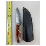 DAMASCUS STEEL FIXED BLADE KNIFE W SHEATH