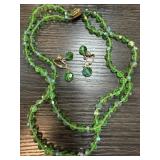 GREEN CRYSTAL NECKLACE & EARRINGS