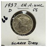 1937-D MERCURY SILVER DIME SCARCE DATE
