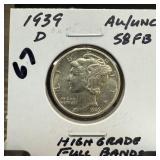 1939-D MERCURY SILVER DIME HIGH GRADE