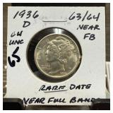 1936-D MERCURY SILVER DIME BETTER DATE HIGH GRADE