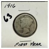 1916 MERCURY SILVER DIME