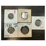 5PC MIXED BUFFALO NICKELS