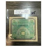 1944 FRANCE ALLIED MILITARY 3 FRANCS CURRENCY