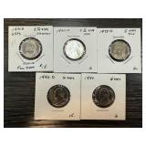 5PC MIXED HIGH GRADE JEFFERSON NICKELS