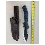 DAMASCUS STEEL FIXED BLADE KNIFE W SHEATH
