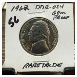 1962 JEFFERSON NICKEL DOUBLE DIE DDR-024