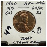 1960-D/D MEMORIAL PENNY CENT RPM-086 STRONG RPM