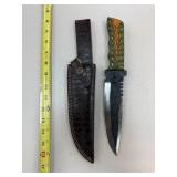 DAMASCUS STEEL FIXED BLADE KNIFE W SHEATH