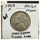 1943-P JEFFERSON SILVER WAR NICKEL HIGH GRADE