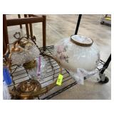VINTAGE HANGING PARLOR LAMP GLASS SHADE NOTE