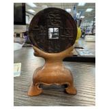 CHINESE BRONZE CASH COIN W STAND