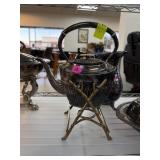 ANTIQUE SILVERPPLATE TEAPOT W STAND & IVORYY TOP