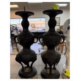 2PC BRONZE CHINESE CANDLE HOLDERS