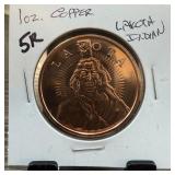 1 OZ .999 COPPER BULLION ROUND LAKOTA