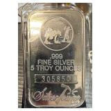 .999 SILVER BULLION BAR 5 TROY OUNCES