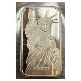 STATUE OF LIBERTY PROOF SILVER BULLION BAR 1 TR OZ
