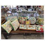 LARGE LOT OF VINTAGE EMBROIDERED PILLOWS