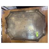 VERY LARGE BRASS HANDLED SERVING TRAY