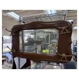 VINTAGE OAK WALL MIRROR W HOOKS
