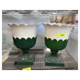 2PC LARGE HEAVY PAINTED IRON URNS