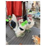 2PC VTG MAJOLICA ROOSTER HEN FIGURE