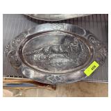 ANTIQUE ART NOUVEAU DOG & DUCK SILVERPLATE TRAY