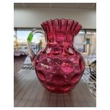 FENTON ART GLASS OPTIC CRANBERRY PITCHER