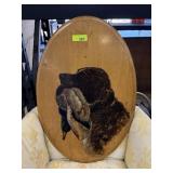 LARGE HAND PAINTED WOOD SLAB RETRIEVER W DUCK