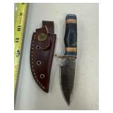 DAMASCUS STEEL FIXED BLADE KNIFE W SHEATH DAMASCUS STEEL FIXED BLADE KNIFE W SHEATH