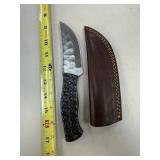 DAMASCUS STEEL FIXED BLADE KNIFE W SHEATH DAMASCUS STEEL FIXED BLADE KNIFE W SHEATH