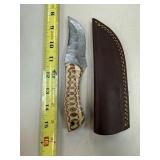 DAMASCUS STEEL FIXED BLADE KNIFE W SHEATH DAMASCUS STEEL FIXED BLADE KNIFE W SHEATH