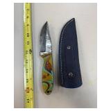 DAMASCUS STEEL FIXED BLADE KNIFE W SHEATH DAMASCUS STEEL FIXED BLADE KNIFE W SHEATH