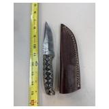 DAMASCUS STEEL FIXED BLADE KNIFE W SHEATH DAMASCUS STEEL FIXED BLADE KNIFE W SHEATH