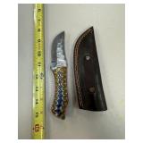 DAMASCUS STEEL FIXED BLADE KNIFE W SHEATH DAMASCUS STEEL FIXED BLADE KNIFE W SHEATH