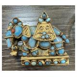 VINTAGE ELEPHANT STONE BROOCH PIN VINTAGE ELEPHANT STONE BROOCH PIN