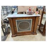 MARBLE TOP CONSOLE TABLE W GLASS FRONT LIGHTED