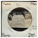 TONGA PANGA PROOF SILVER BULLION BAR .999 24.5G