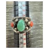 STERLING SILVER TURQUOISE & CORAL RING