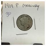 1919 MERCURY SILVER DIME