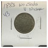 1882 LIBERTY V NICKEL NO CENTS BETTER GRADE