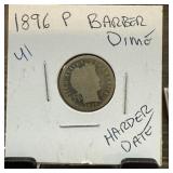1896 BARBER SILVER DIME HARDER DATE