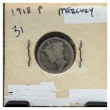 1918 MERCURY SILVER DIME