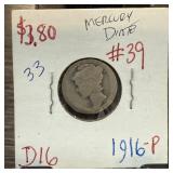 1916 MERCURY SILVER DIME