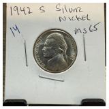 1942-S JEFFERSON SILVER WAR NICKEL HIGH GRADE