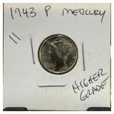 1943 MERCURY SILVER DIME HIGHER GRADE
